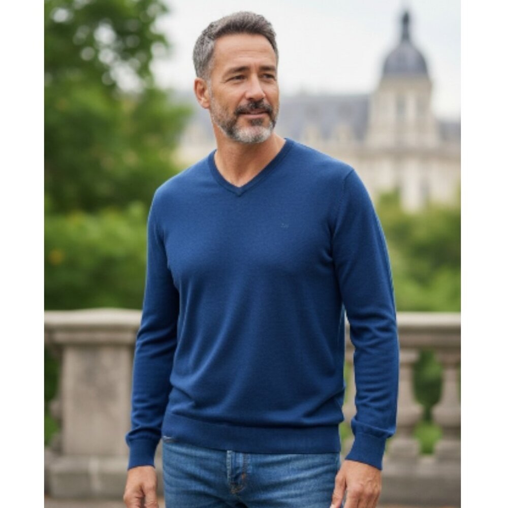 Calvin Klein Extra Fine Merino Sweater Mens XXL Royal Blue V Neck Classic